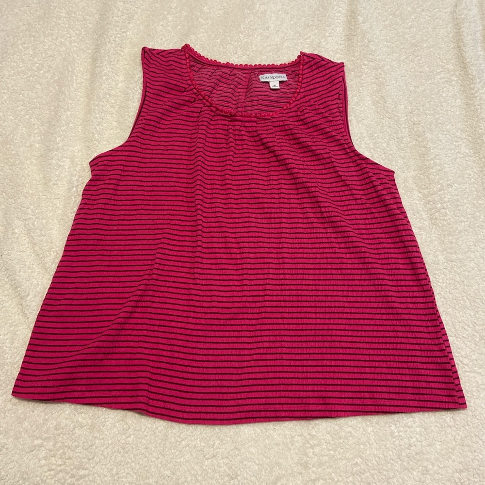 Kim Rogers pink and black stripe sleeveless stretchy cotton top size medium